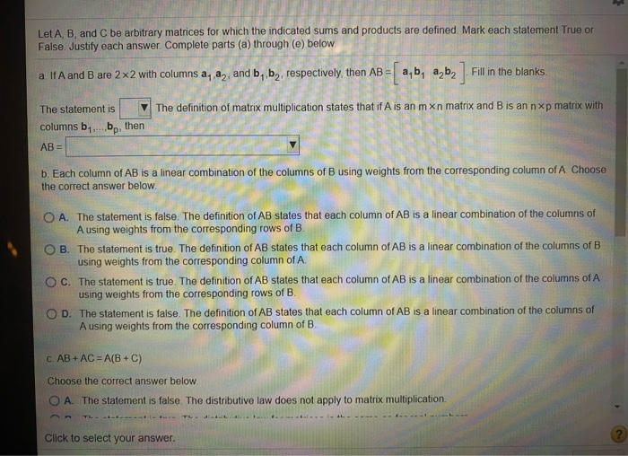 Solved Let A B And C Be Arbitrary Matrices For Which The Chegg