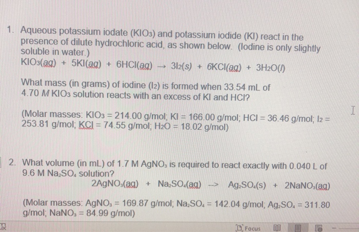 Solved 1 Aqueous Potassium Iodate KIO3 And Potassium Chegg