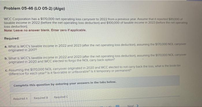 Solved Problem 05 46 LO 05 2 Algo WCC Corporation Has A Chegg