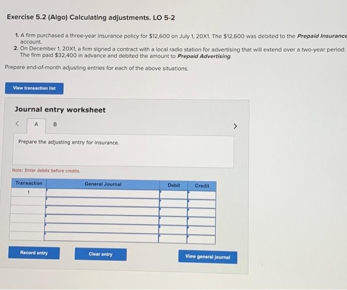 Solved Exercise 5 2 Algo Calculating Adjustments LO 5 2 Chegg