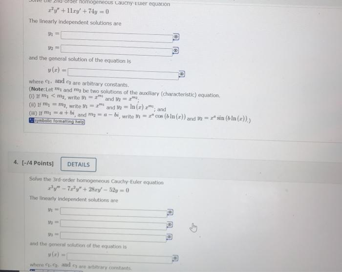 Solved Solve The 2nd Order Homogeneous Cauchy Euler Equation Chegg