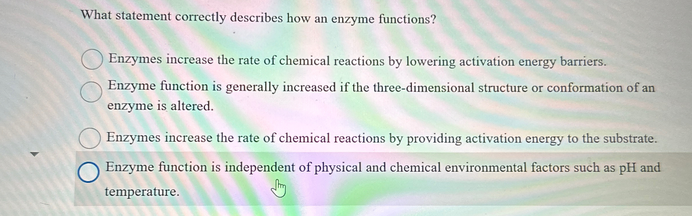 Solved What Statement Correctly Describes How An Enzyme Chegg