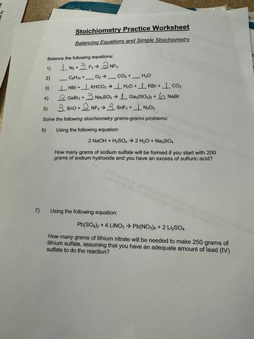 Solved Stoichiometry Practice Worksheet Balancing Equations Chegg