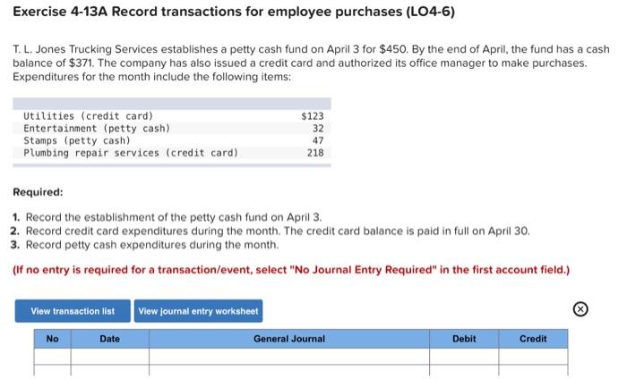 Solved Exercise A Record Transactions For Employee Chegg