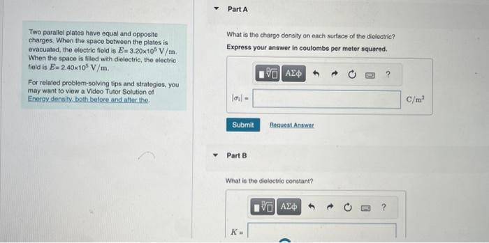 Solved Two Parallel Plates Have Equal And Opposite Charges Chegg