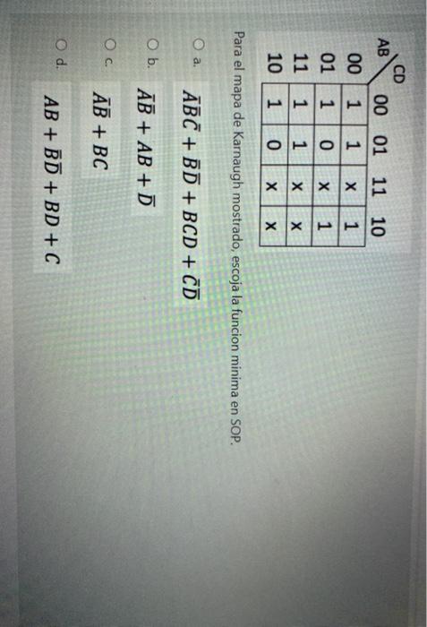 Solved For The Karnaugh Map Shown Choose The Minimum Chegg