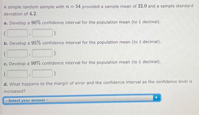 Solved A Simple Random Sample With N 54 Provided A Sample Chegg