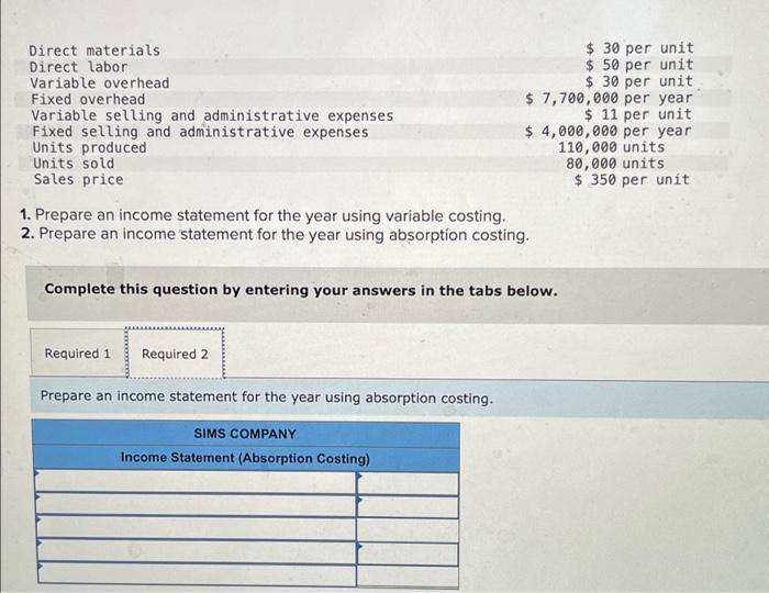 Solved Prepare An Income Statement For The Year Using Chegg