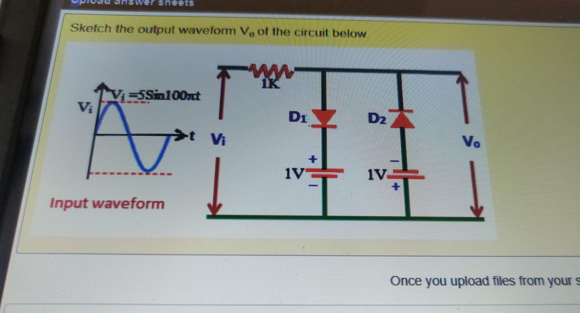 Solved Wer Sheets Sketch The Output Waveform Vo Of The Chegg