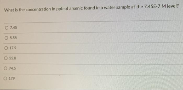 Solved What Is The Concentration In Ppb Of Arsenic Found In Chegg