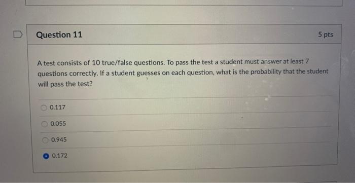 Solved A Test Consists Of 10 True False Questions To Pass Chegg