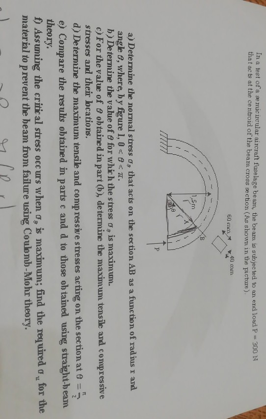 Solved In A Test Of A Semicircular Aircraft Fuselage Beam Chegg