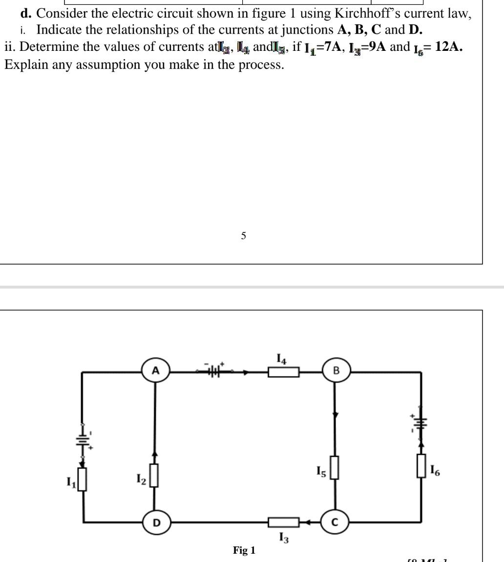 Solved D Consider The Electric Circuit Shown In Figure Chegg