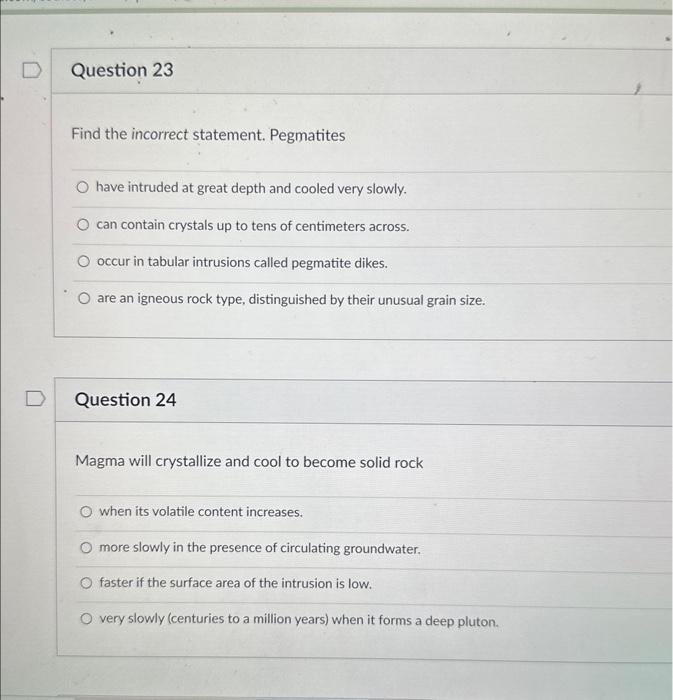 Solved Which Of The Following Statements Is False Igneous Chegg