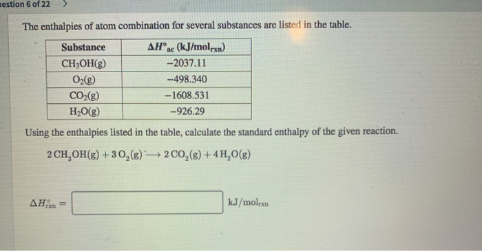 Solved Estion Of The Enthalpies Of Atom Combination For Chegg