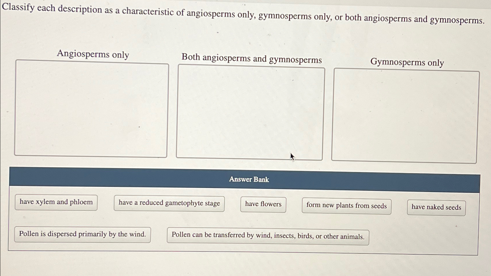 Solved Classify Each Description As A Characteristic Of Chegg