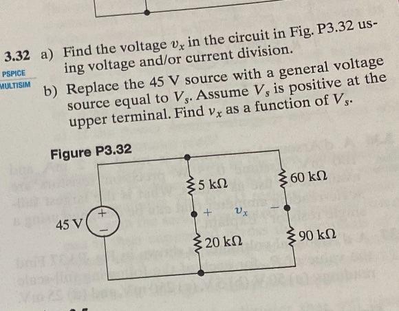 Solved 2 A Find The Voltage Vx In The Circuit In Fig P3 32 Chegg