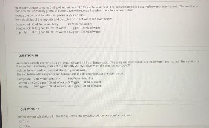 An Impure Sample Contains 0 87 G Of Impurities And Chegg