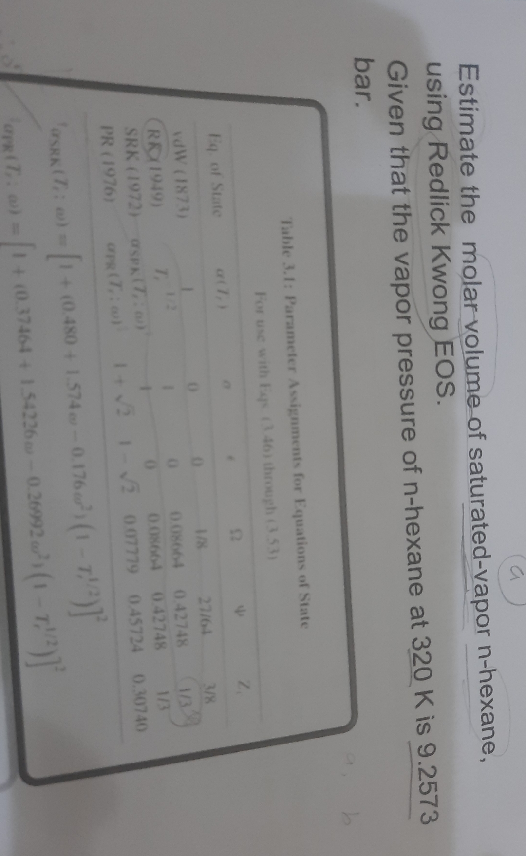 Solved Estimate The Molar Volume Of Saturated Vapor Chegg