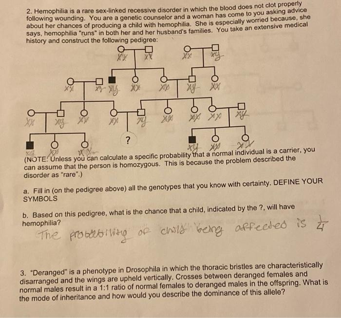 Solved 2 Hemophilia Is A Rare Sex Linked Recessive Disorder Chegg