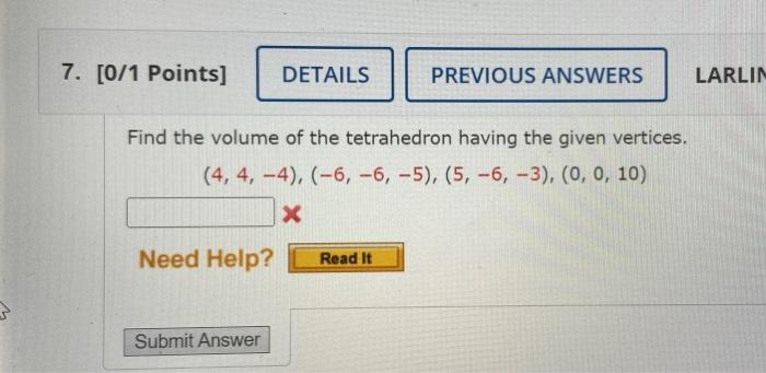 Solved Points Details Previous Answers Larlin Find Chegg