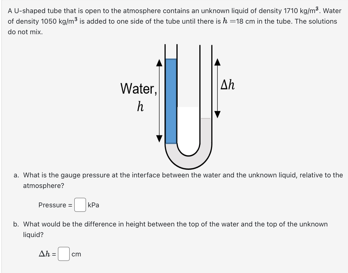 Solved A U Shaped Tube That Is Open To The Atmosphere Chegg