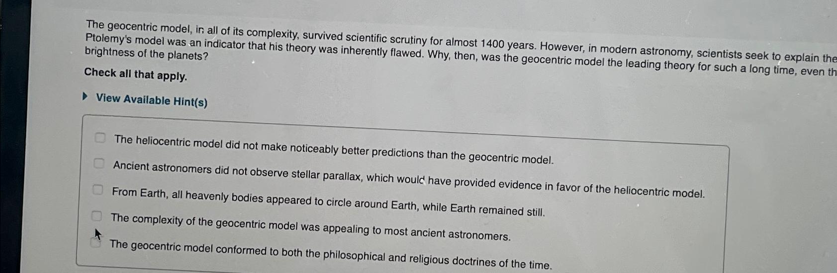 The Geocentric Model In All Of Its Complexity Chegg