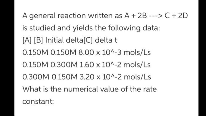 Solved A General Reaction Written As A B C D Is Chegg