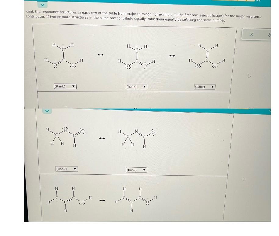 Solved Ank The Resonance Structures In Each Row Of The Table Chegg