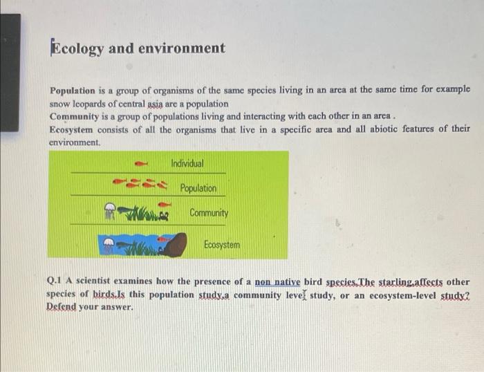 Solved Ecology And Environment Population Is A Group Of Chegg