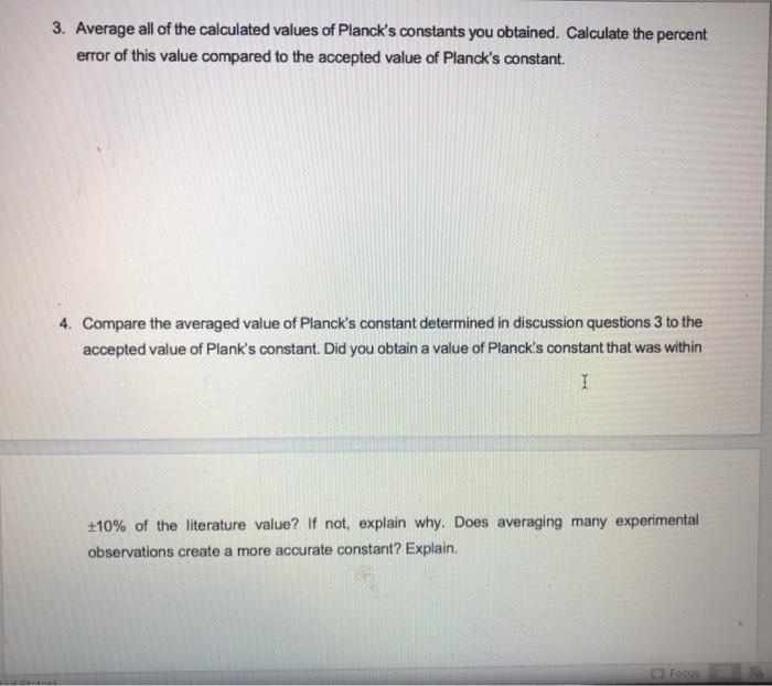 Solved Show The Calculation Of Planck S Constant Chegg