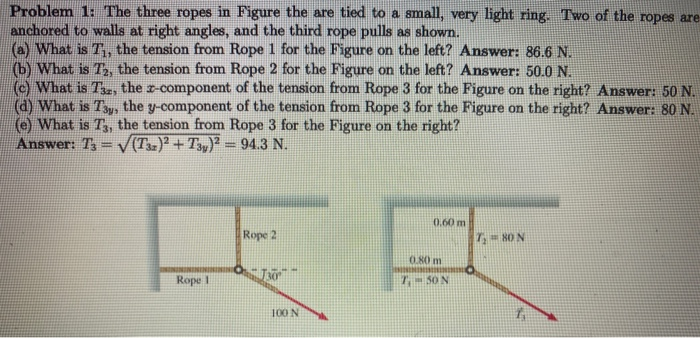 Solved Problem The Three Ropes In Figure The Are Tied To Chegg