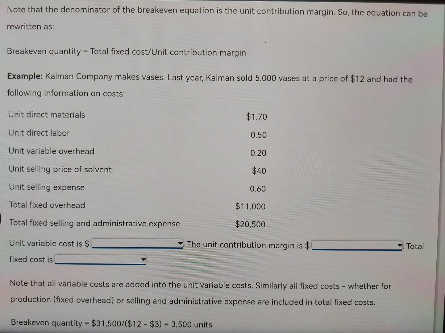 Solved Blueprint Problem Cost Volume Profit Analysis Basics Chegg