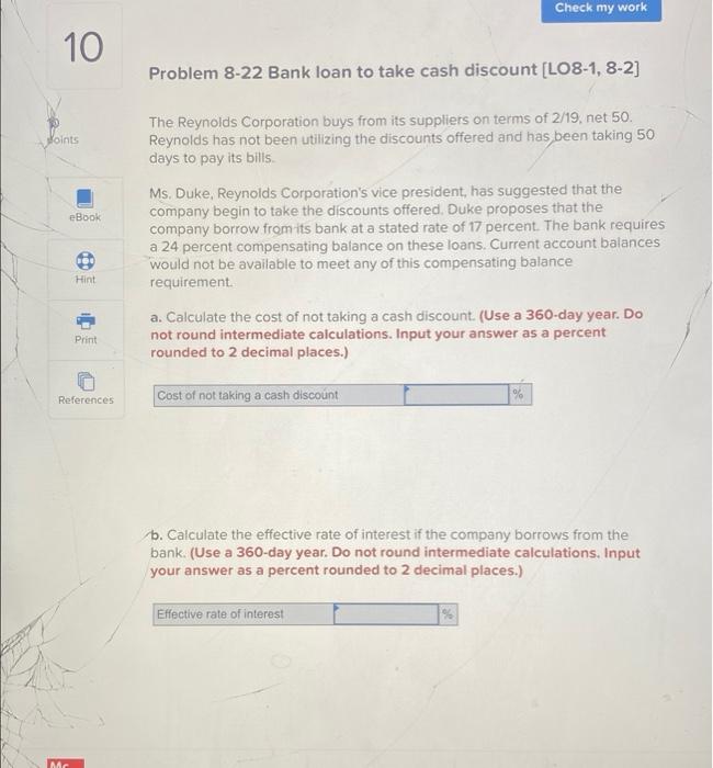 Solved Points Ebook Hint Print References Mc Check My Chegg