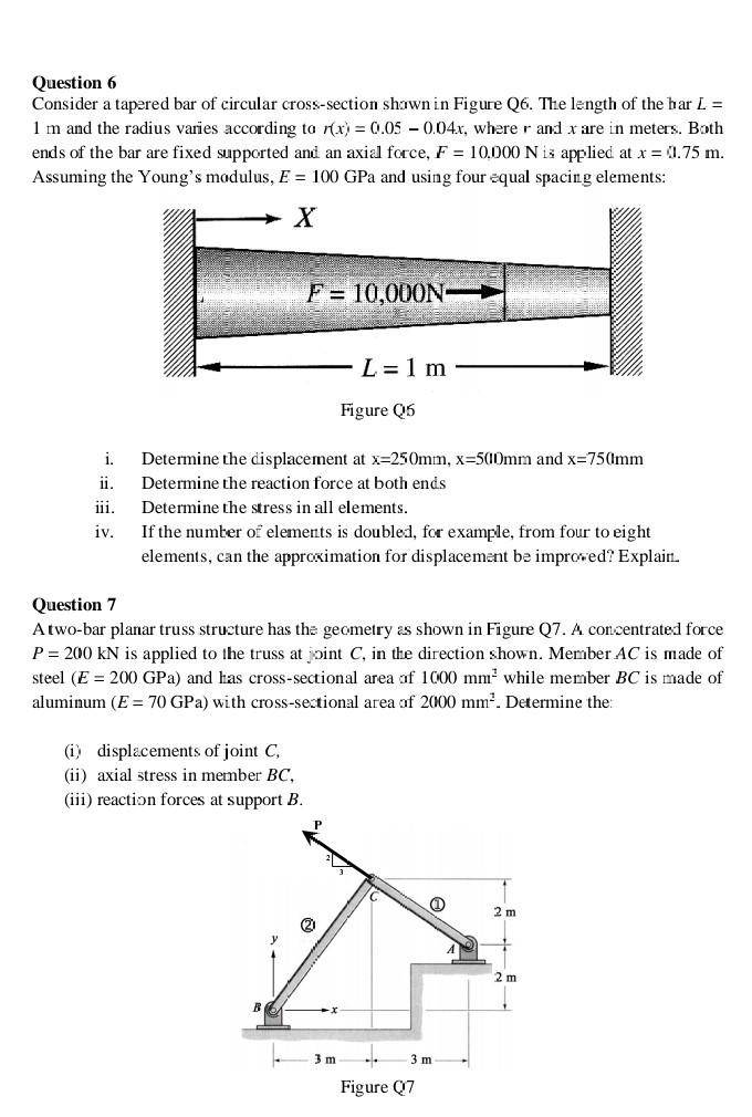 Solved Question Consider A Tapered Bar Of Circular Chegg