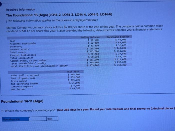 Solved Required Information The Foundational 15 Algo Chegg