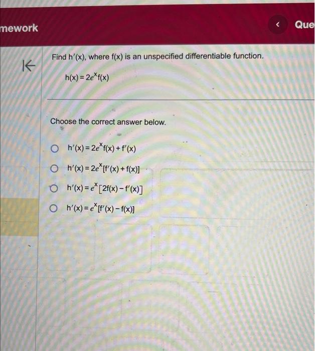 Solved Find H X Where F X Is An Unspecified Chegg