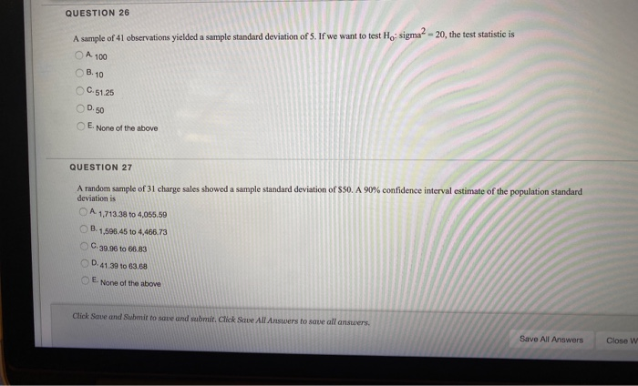 Solved QUESTION 26 A Sample Of 41 Observations Yielded A Chegg