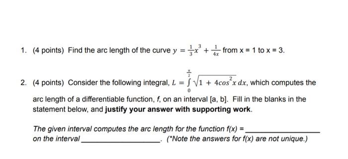 Solved 1 4 Points Find The Arc Length Of The Curve Chegg