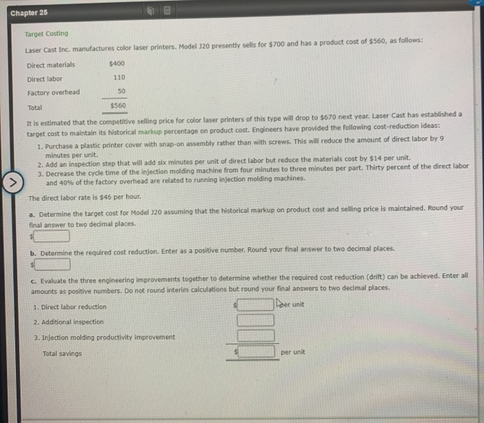 Chapter Target Costing Laser Cast Inc Chegg