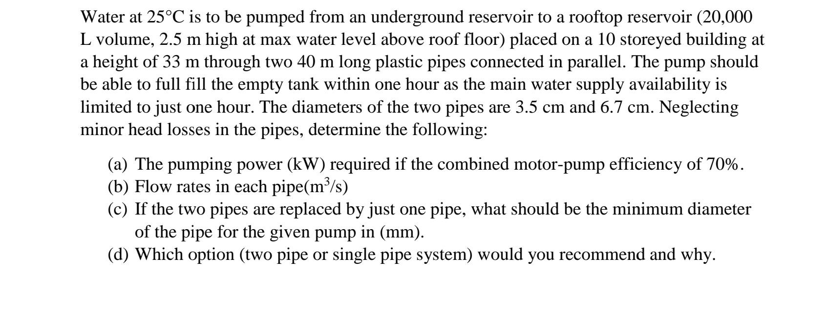 Solved Water At 25C Is To Be Pumped From An Underground Chegg