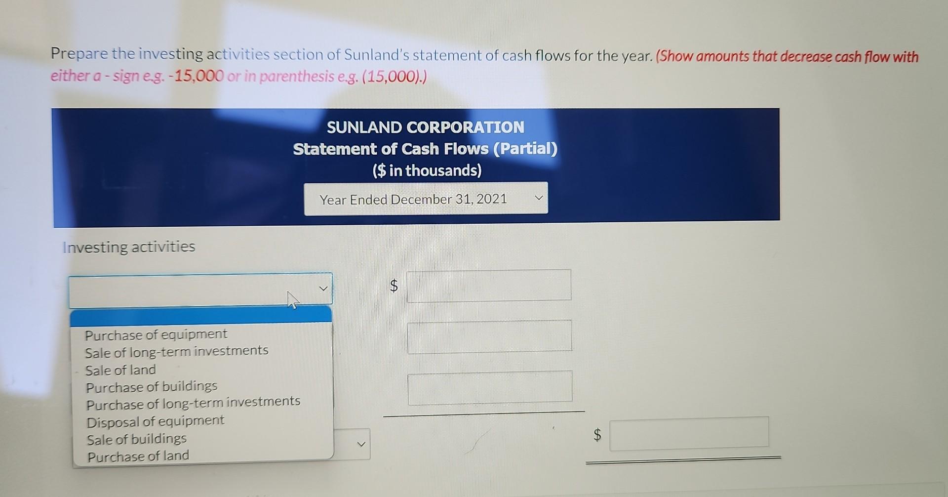 Solved Sunland Corporation Reported The Following Chegg