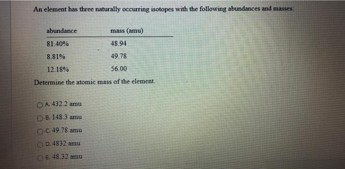 Solved An Element Has Three Naturally Occurring Isotopes Chegg