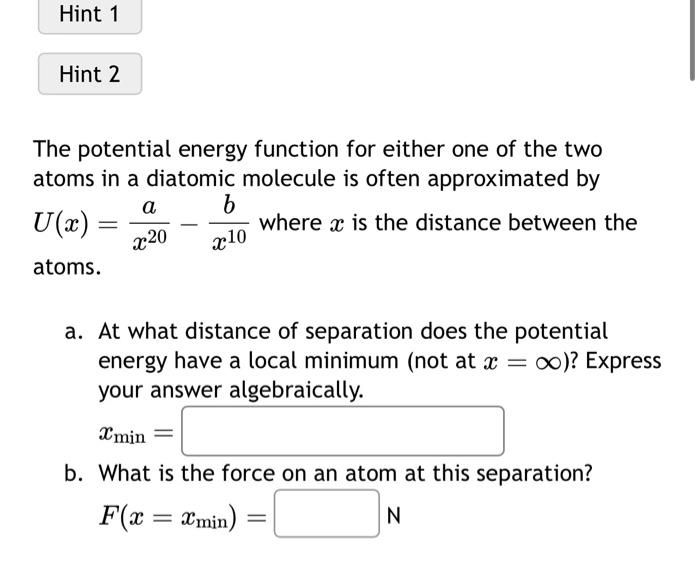 Solved The Potential Energy Function For Either One Of The Chegg