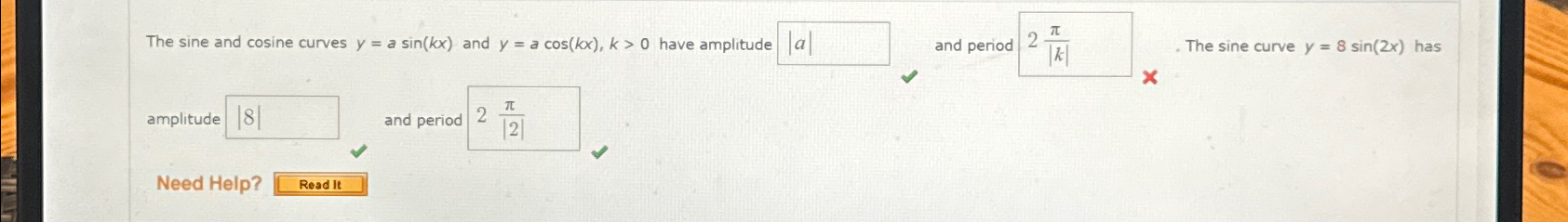 Solved The Sine And Cosine Curves Y Asin Kx And Chegg