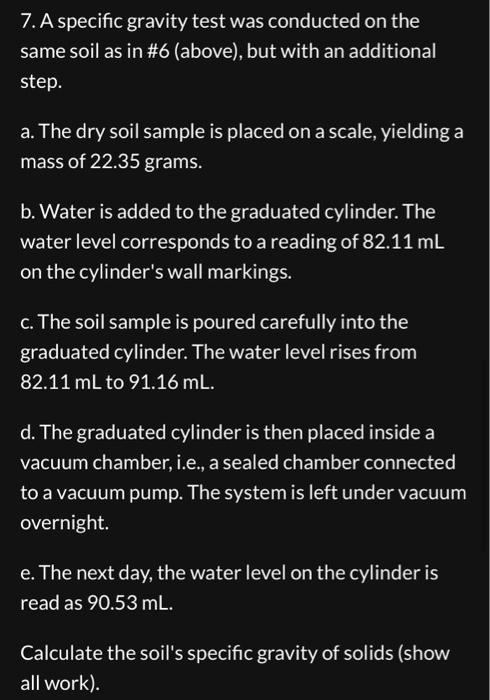 Solved A Specific Gravity Test Is Conducted As Follows Chegg