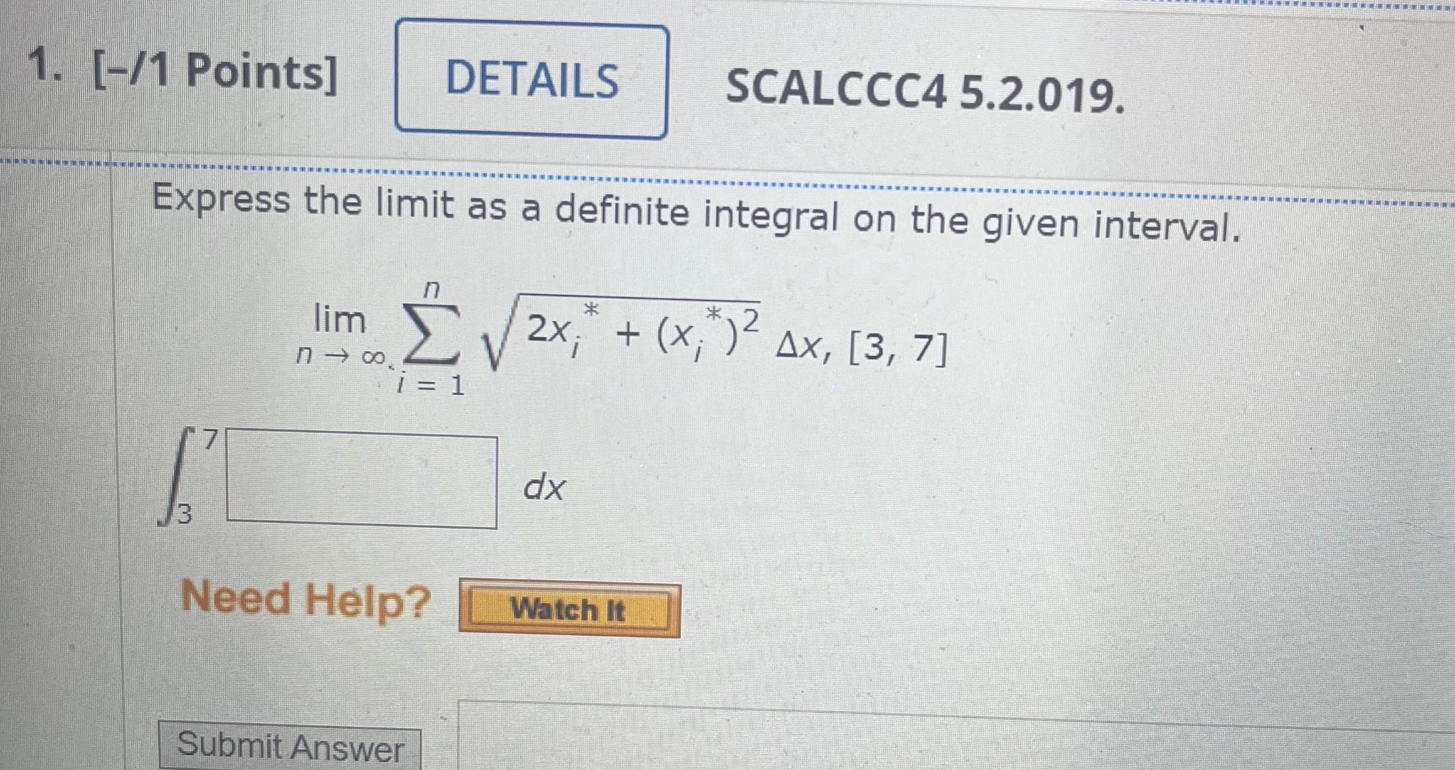 Solved Points SCALCCC4 5 2 019 Express The Limit As A Chegg