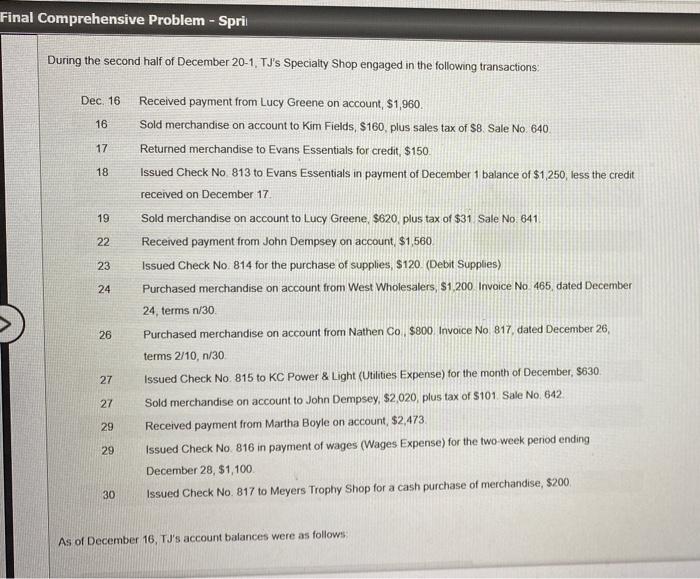 Solved Comprehensive Problem Accounting Cycle With Chegg