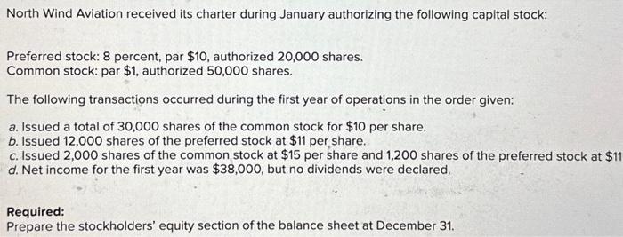 Solved North Wind Aviation Received Its Charter During Chegg