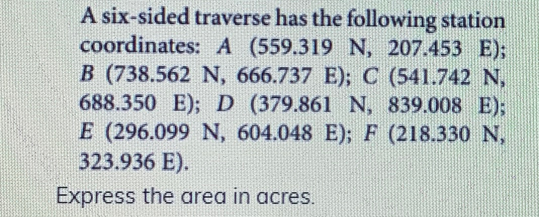 Solved A Six Sided Traverse Has The Following Station Chegg